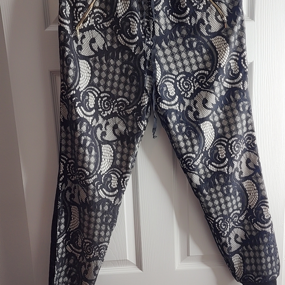 bebe Black and Cream Lace Trousers